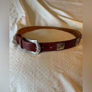 Saks Fifth Ave Leather Belt with Silver Buckle and Medallions Size Large 32-34